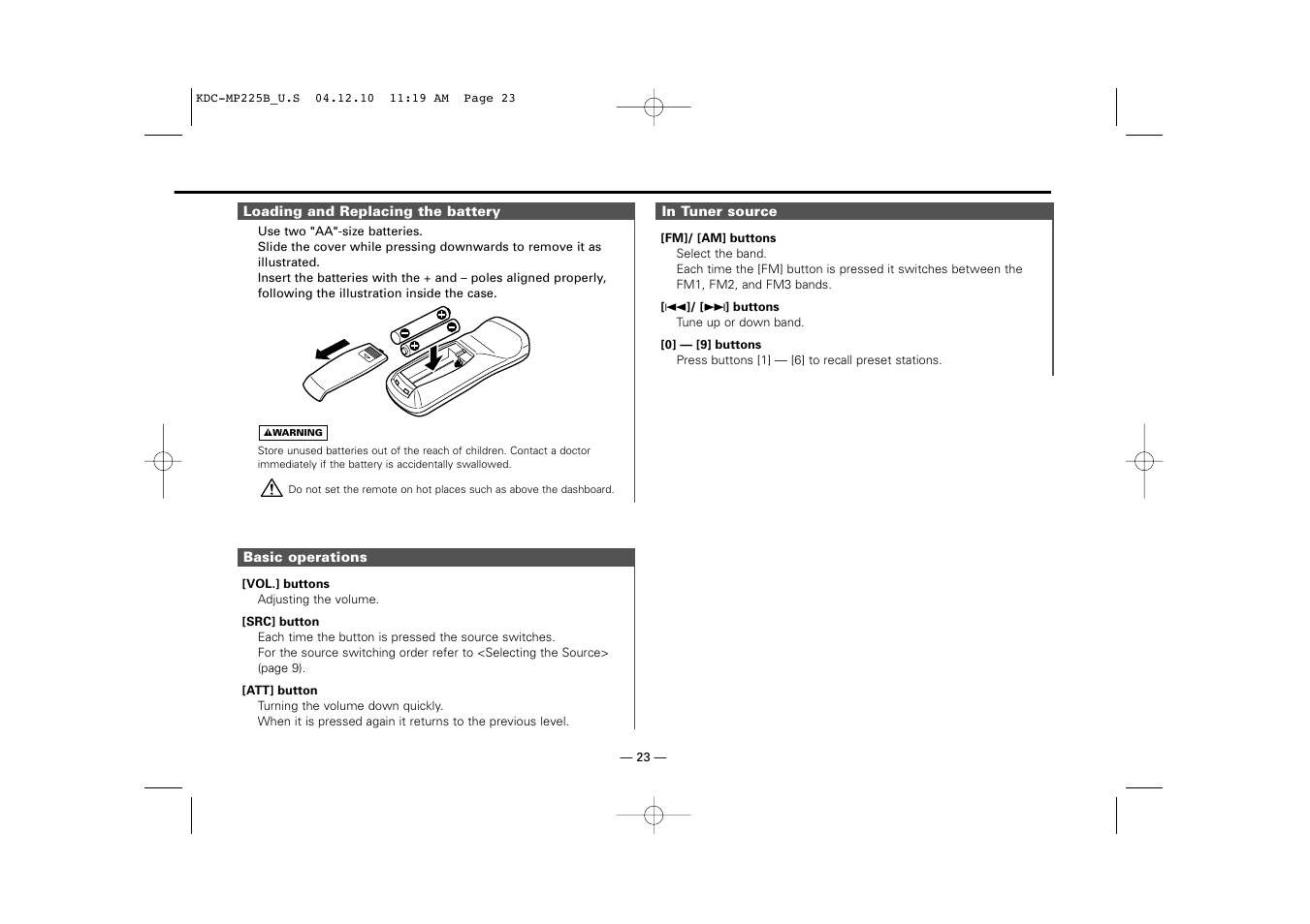 Kenwood KDC-225 User Manual | Page 23 / 96