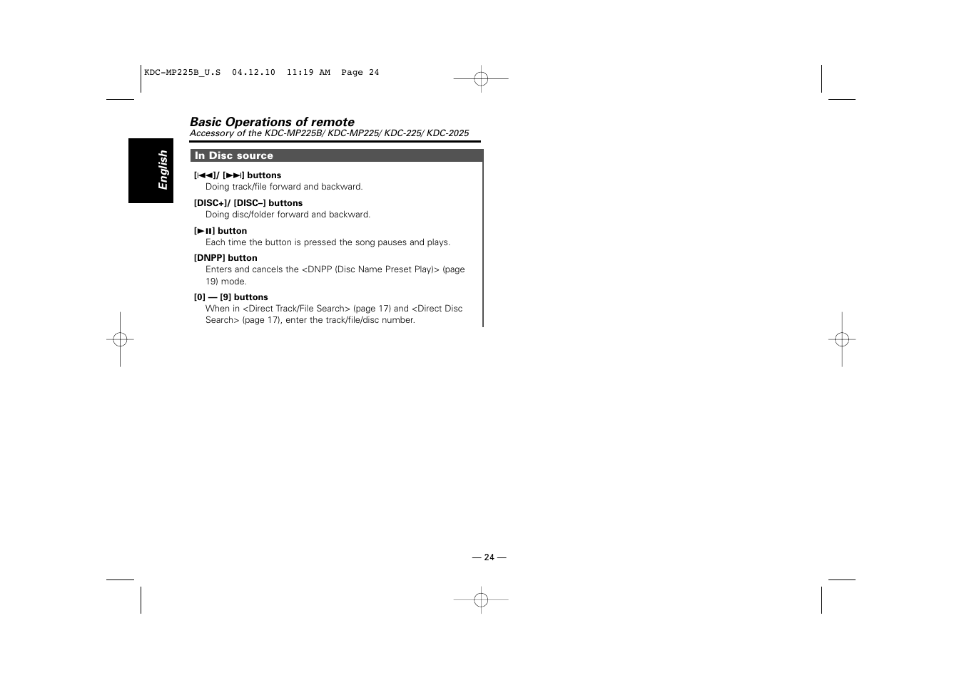 Kenwood KDC-225 User Manual | Page 24 / 96