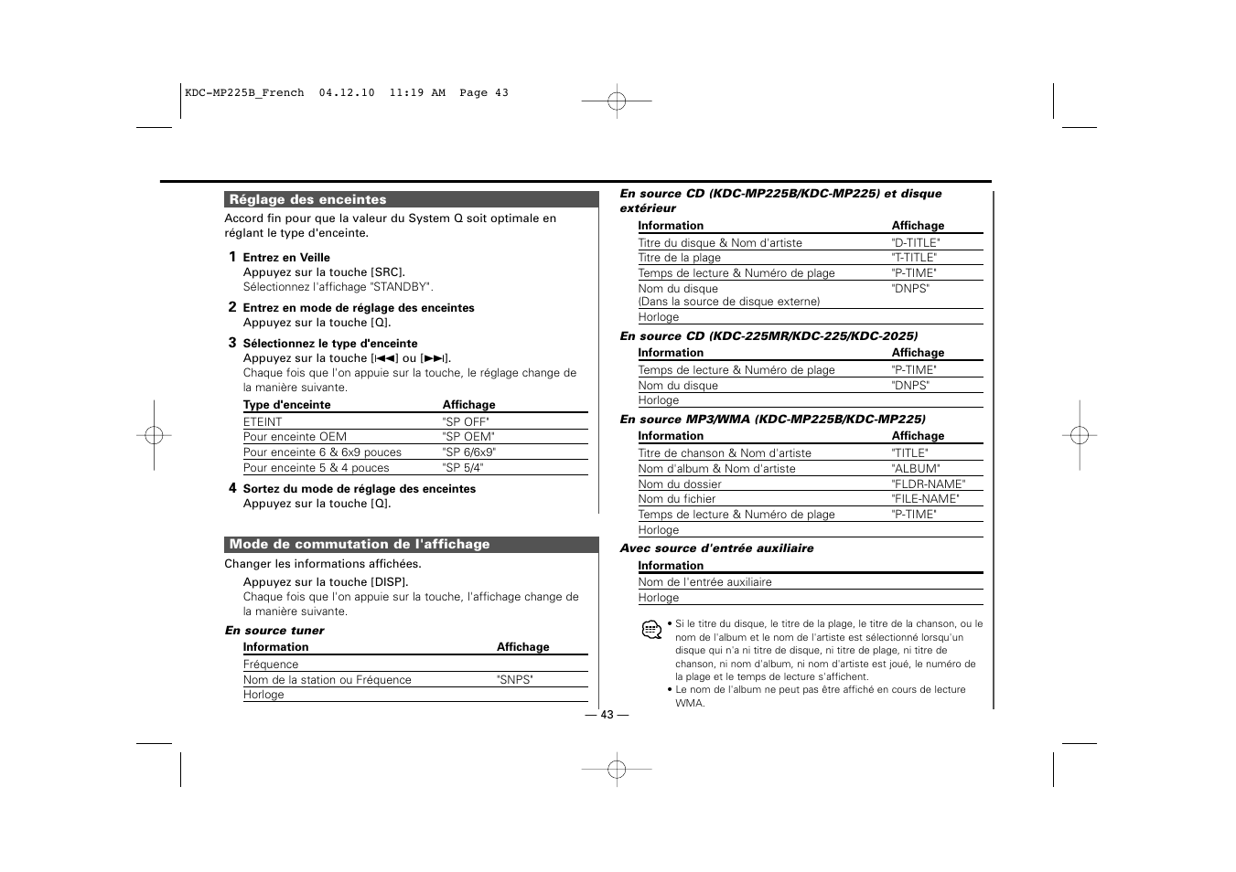 Kenwood KDC-225 User Manual | Page 43 / 96