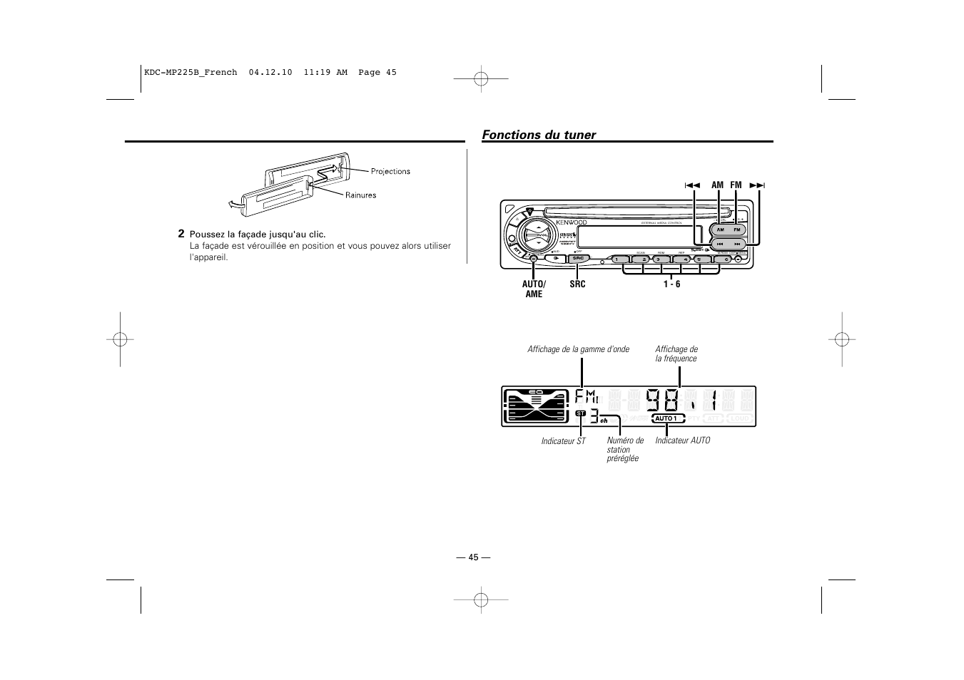 Fonctions du tuner | Kenwood KDC-225 User Manual | Page 45 / 96