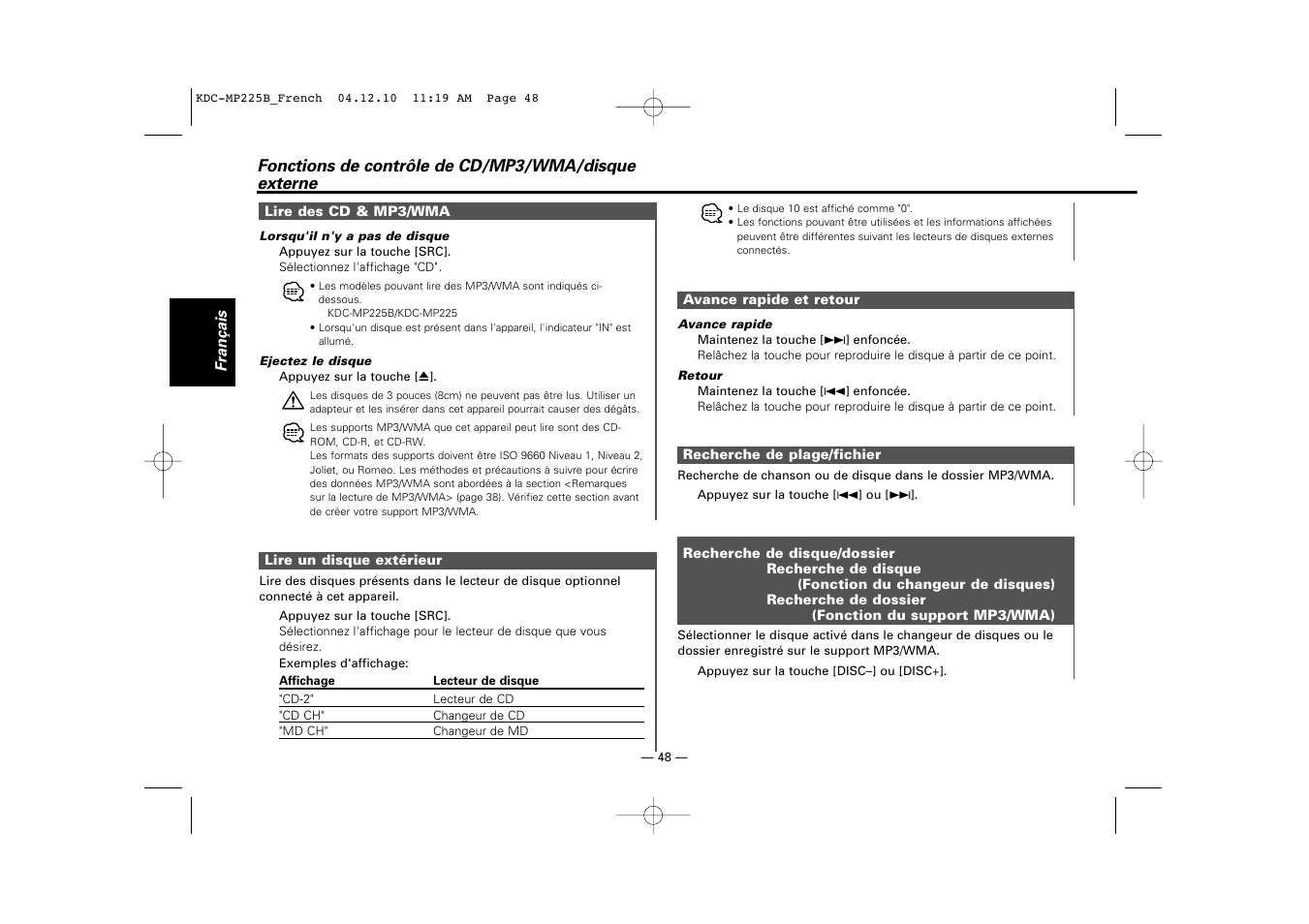 Kenwood KDC-225 User Manual | Page 48 / 96