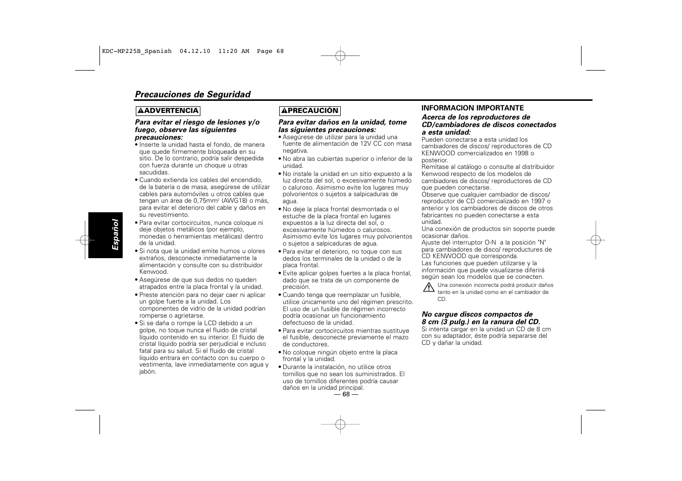 Kenwood KDC-225 User Manual | Page 68 / 96