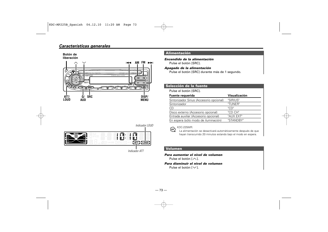 Características generales | Kenwood KDC-225 User Manual | Page 73 / 96