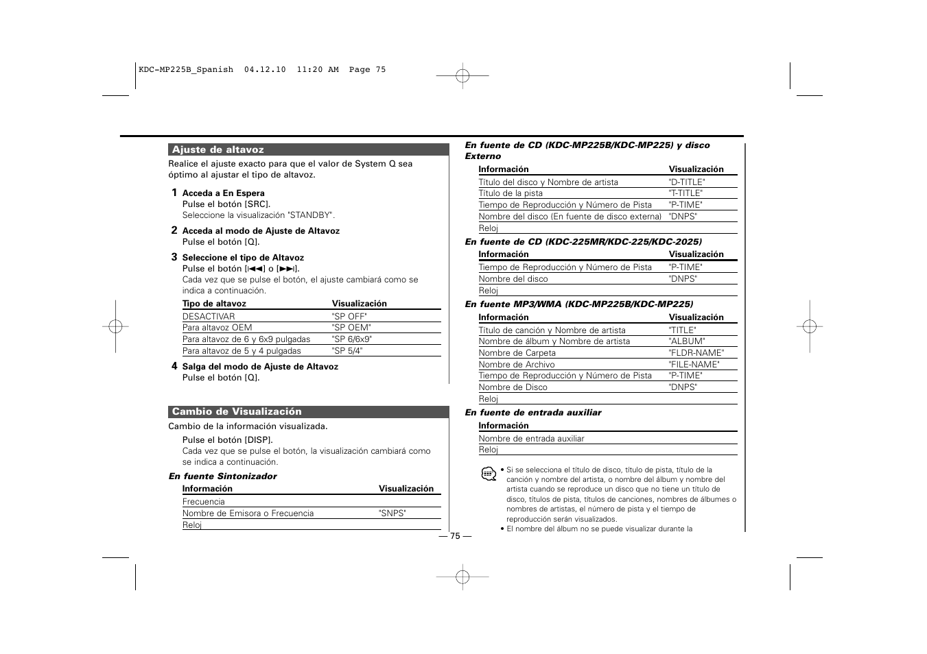 Kenwood KDC-225 User Manual | Page 75 / 96