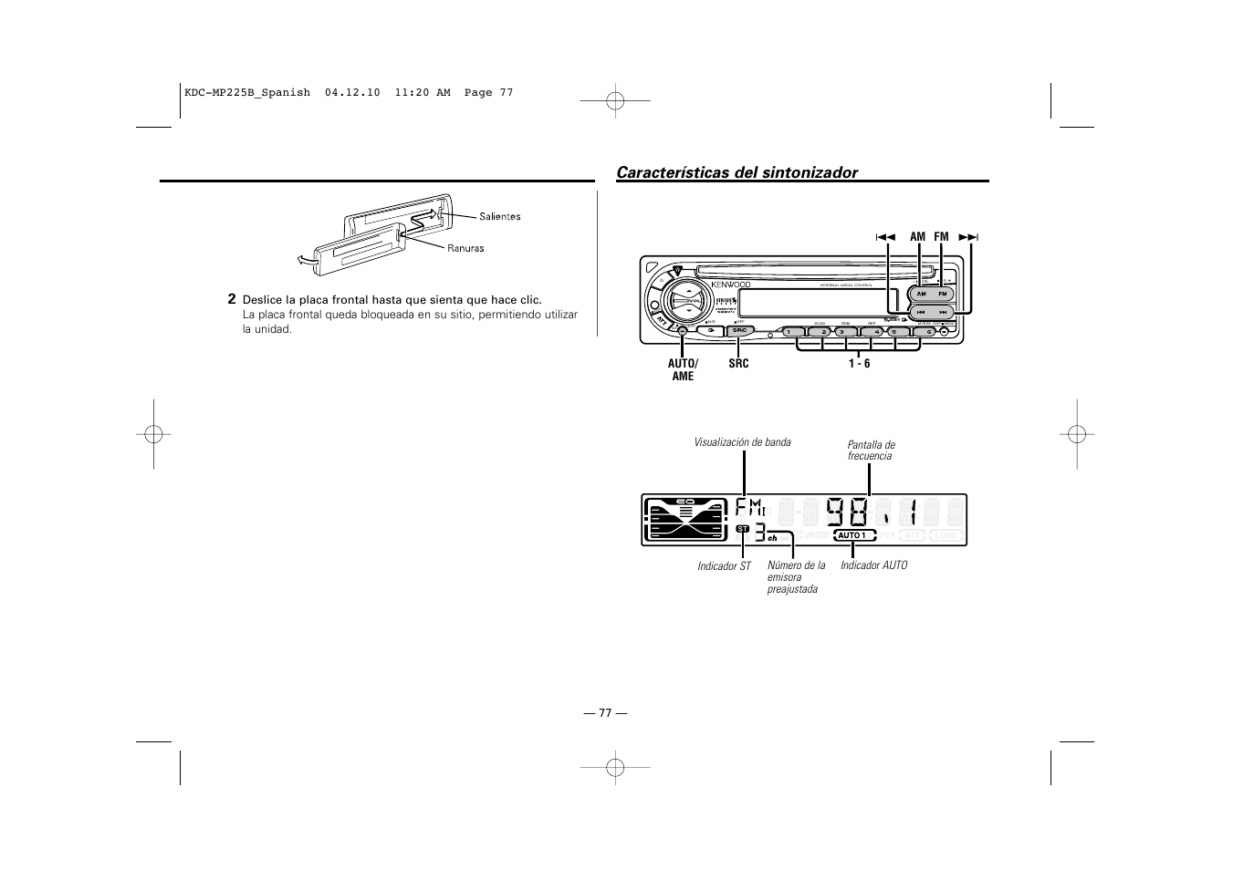 Características del sintonizador | Kenwood KDC-225 User Manual | Page 77 / 96