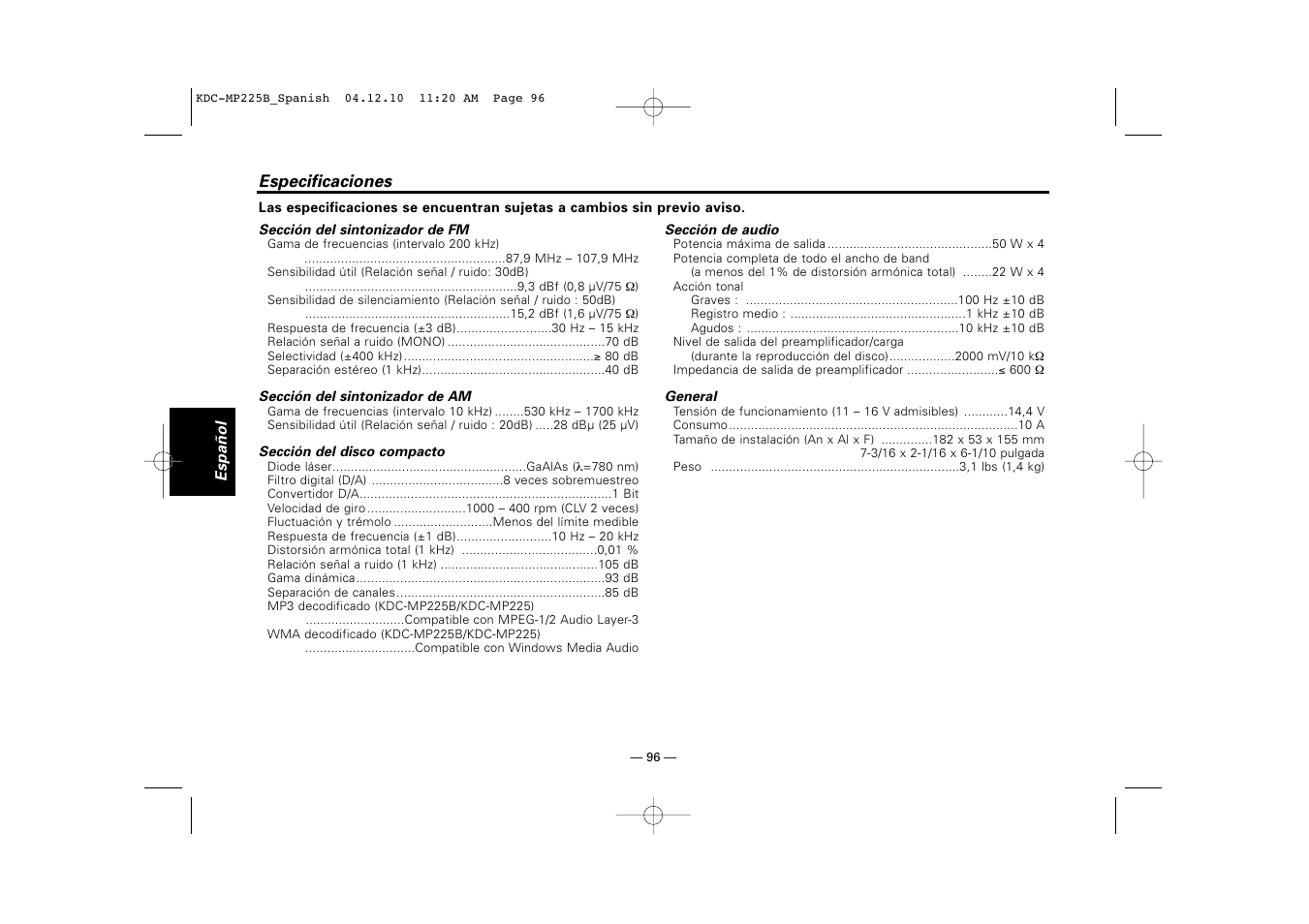 Kenwood KDC-225 User Manual | Page 96 / 96