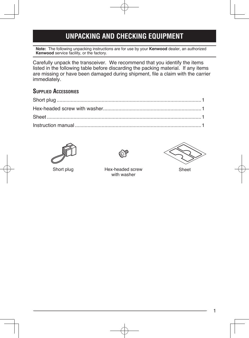 Unpacking and checking equipment | Kenwood TK-5910 User Manual | Page 7 / 44