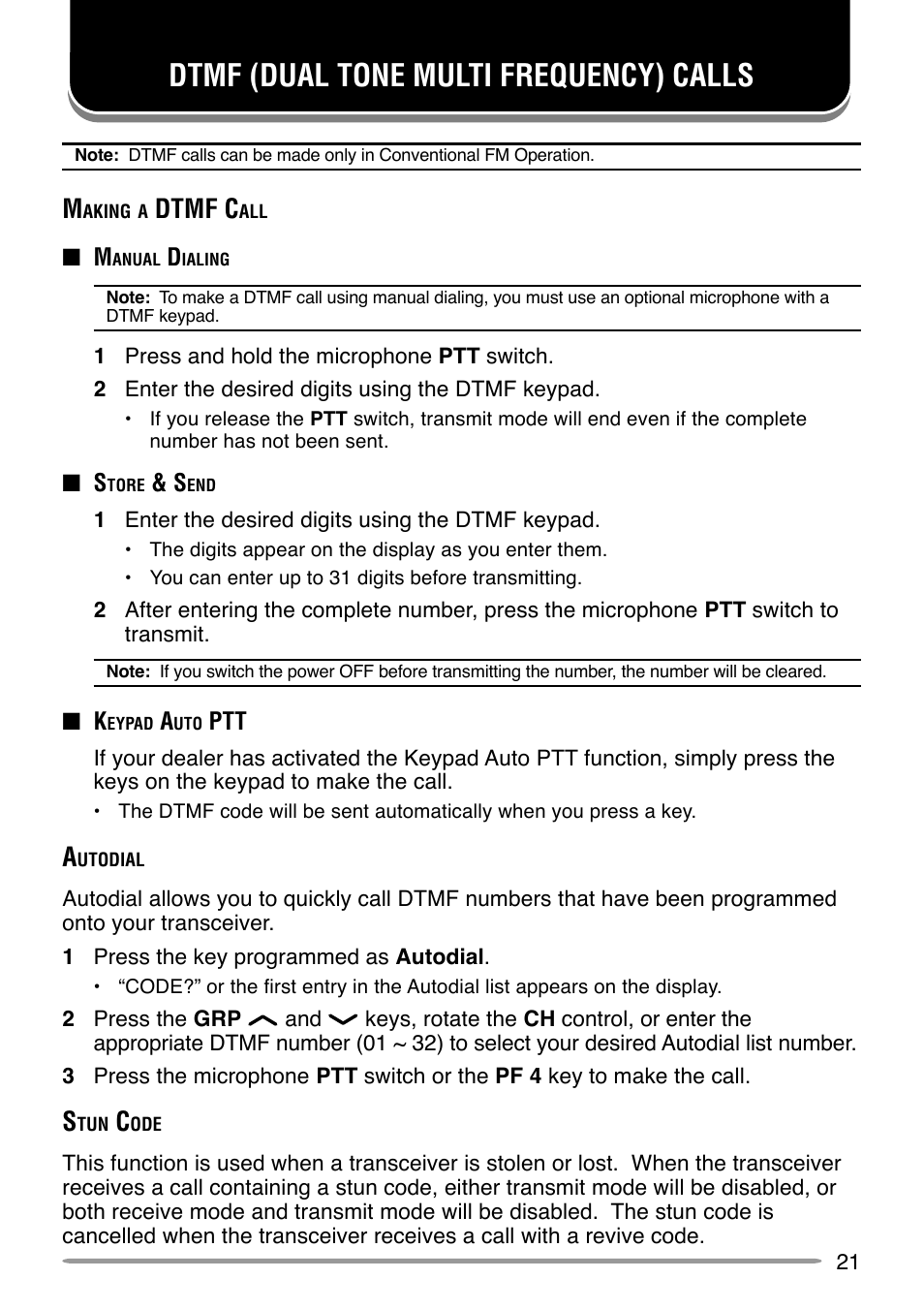 Dtmf (dual tone multi frequency) calls, Dtmf c | Kenwood APCO P25 TK-5710 User Manual | Page 26 / 41