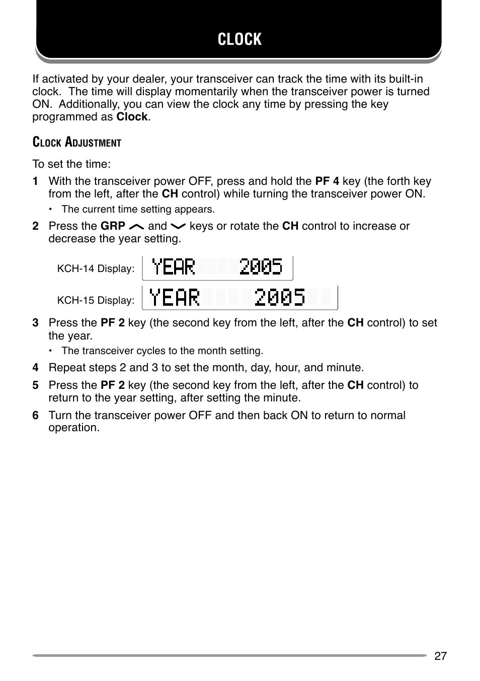 Clock | Kenwood APCO P25 TK-5710 User Manual | Page 32 / 41