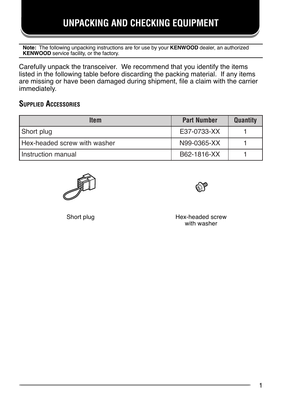 Unpacking and checking equipment | Kenwood APCO P25 TK-5710 User Manual | Page 6 / 41
