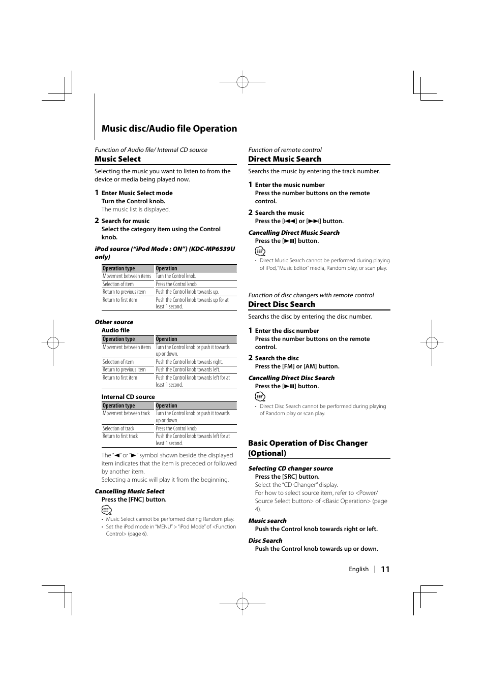 Music disc/audio file operation | Kenwood KDC-MP6039 User Manual | Page 11 / 28