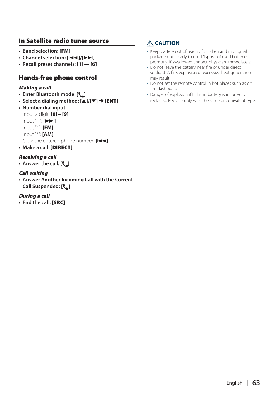 Hands-free phone control | Kenwood KDC-448U User Manual | Page 63 / 71