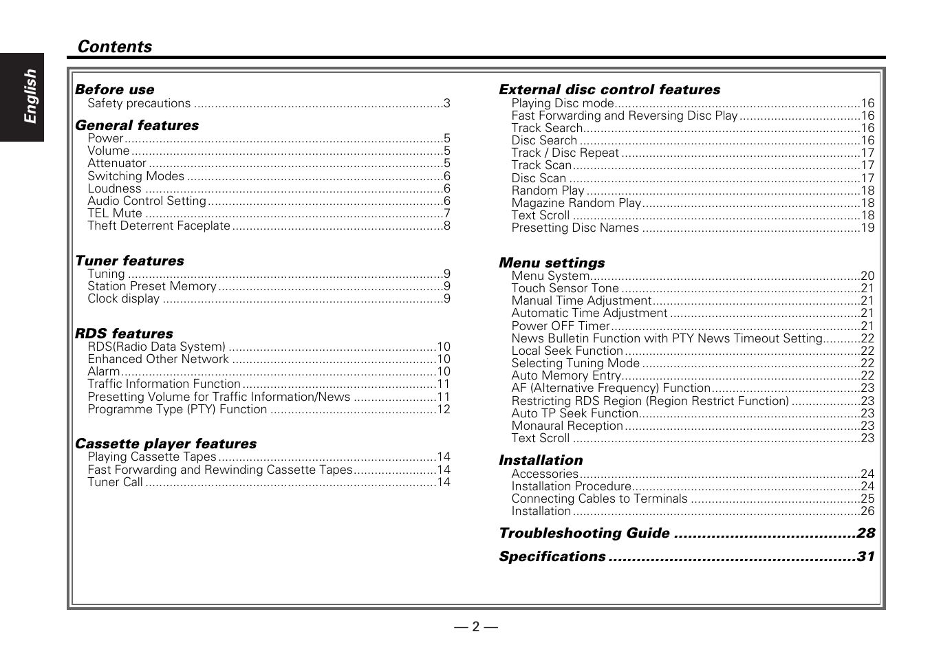 Kenwood KRC-25RA User Manual | Page 2 / 32