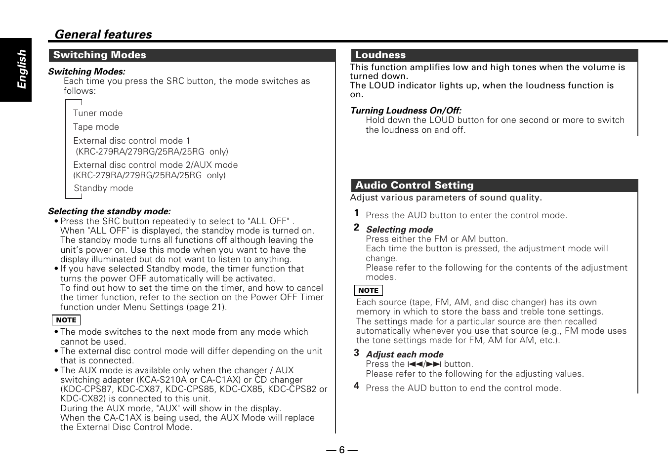 General features, English | Kenwood KRC-25RA User Manual | Page 6 / 32