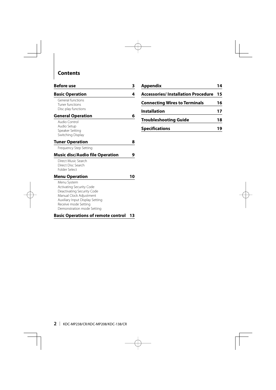 Kenwood KDC-138 User Manual | Page 2 / 56