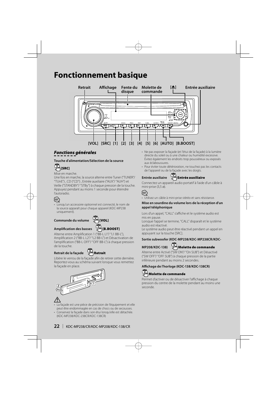 Fonctionnement basique | Kenwood KDC-138 User Manual | Page 22 / 56