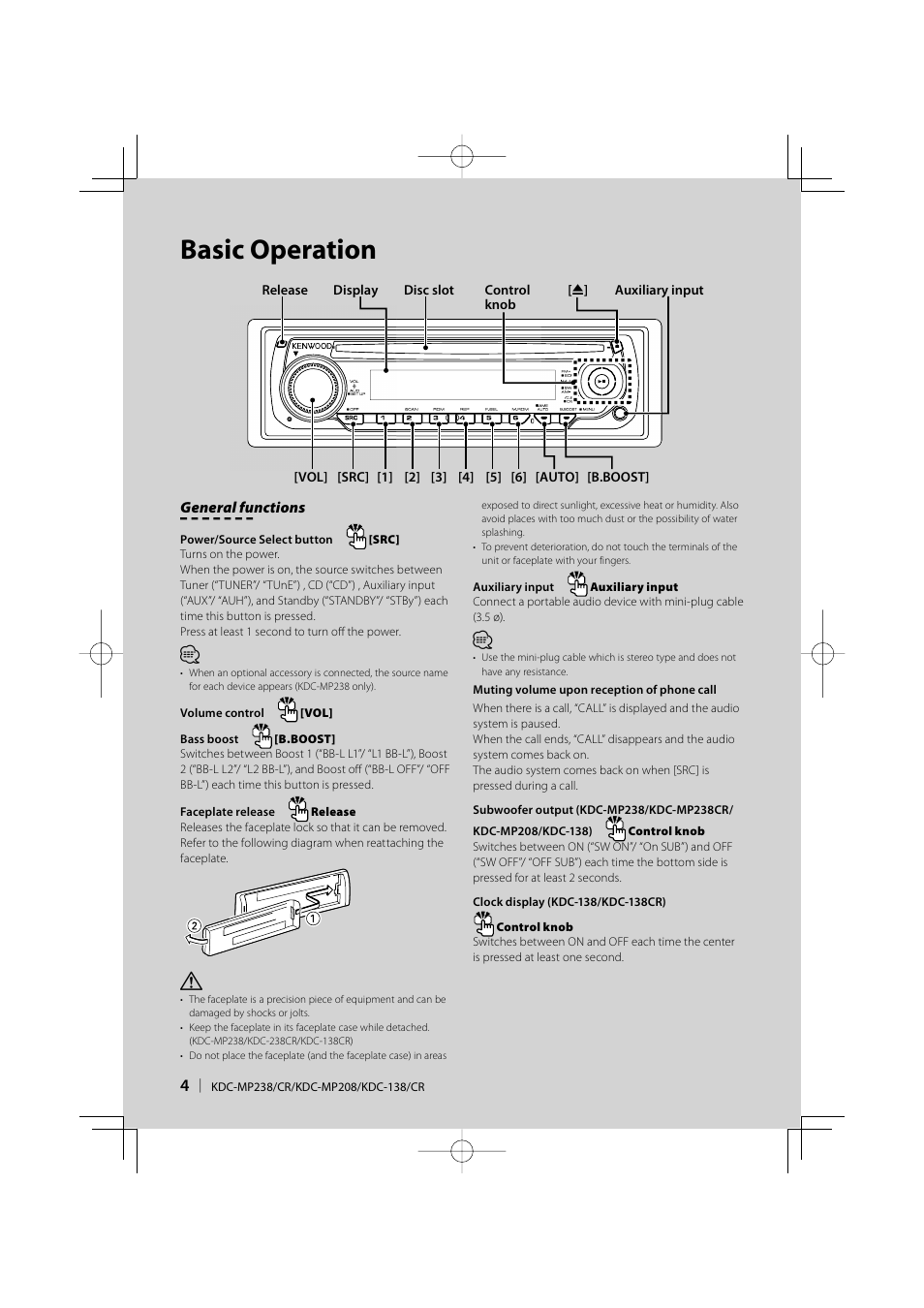 Basic operation | Kenwood KDC-138 User Manual | Page 4 / 56