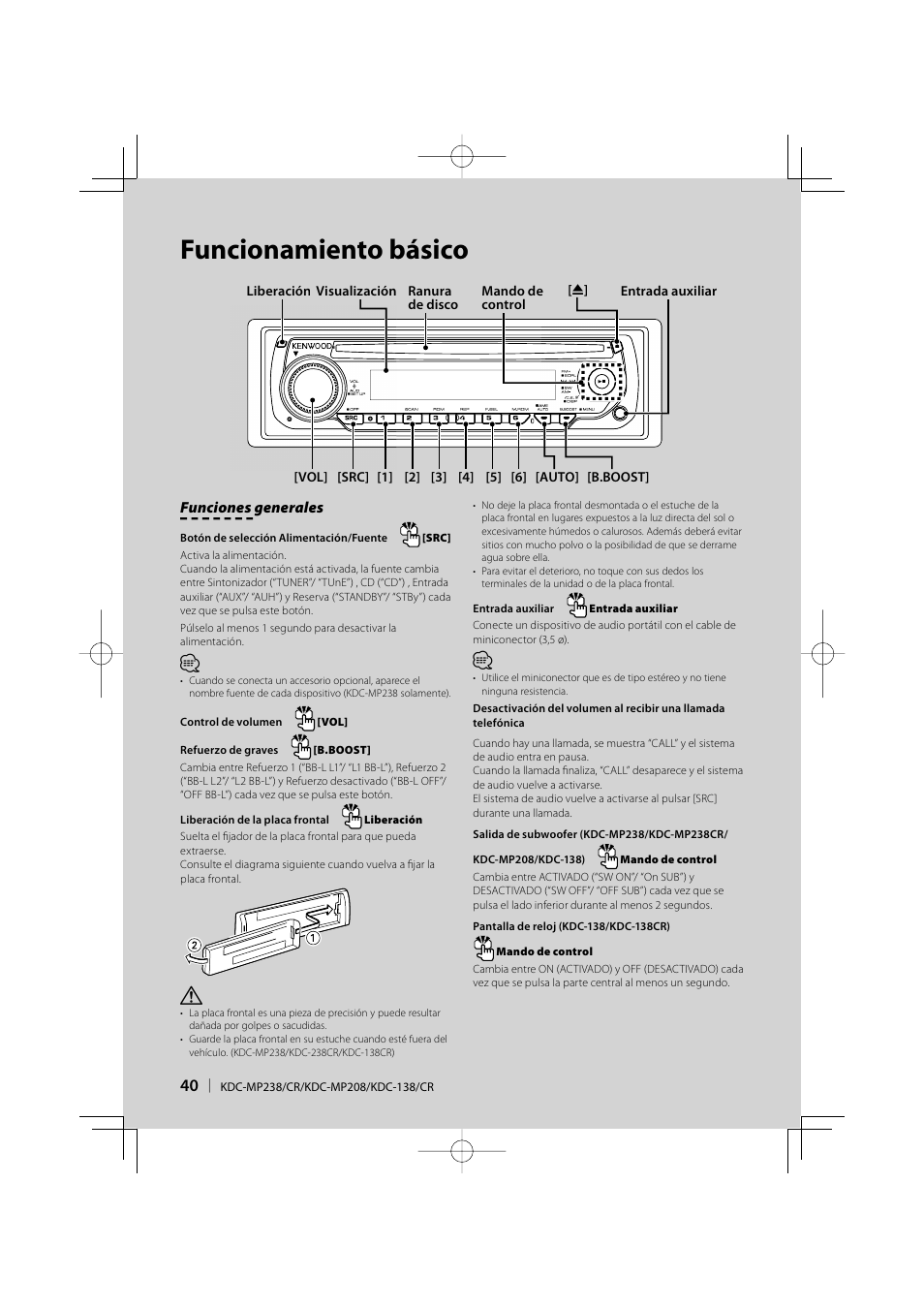 Funcionamiento básico | Kenwood KDC-138 User Manual | Page 40 / 56