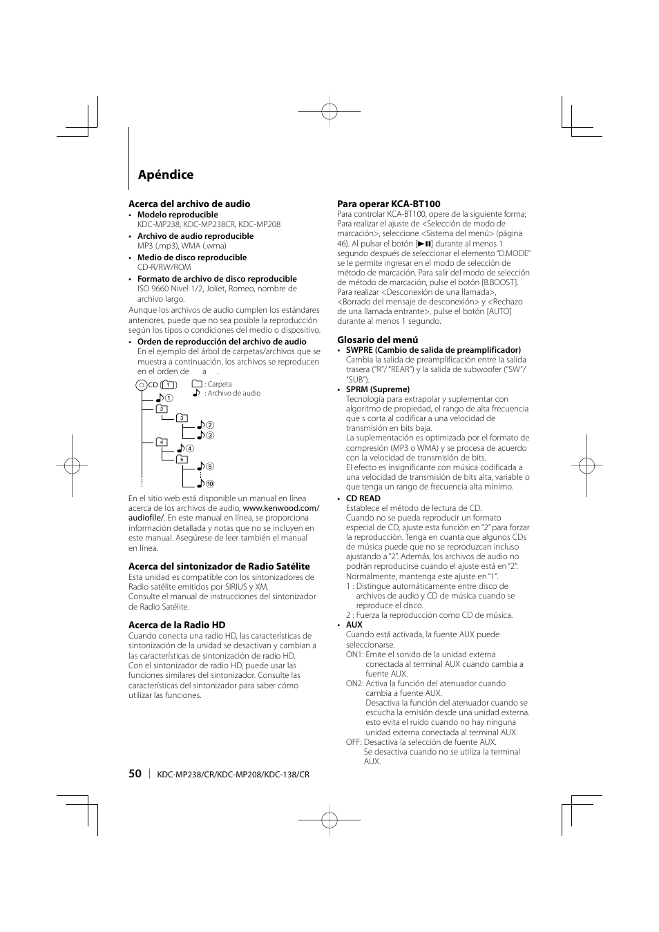 Apéndice | Kenwood KDC-138 User Manual | Page 50 / 56