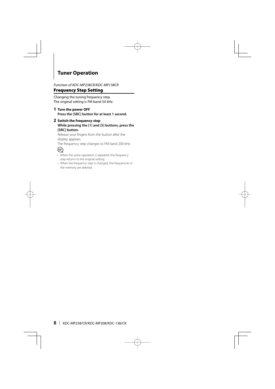 Tuner operation | Kenwood KDC-138 User Manual | Page 8 / 56