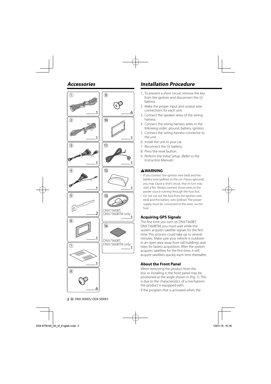 Installation procedure, Accessories | Kenwood DNX7360BT User Manual | Page 2 / 12