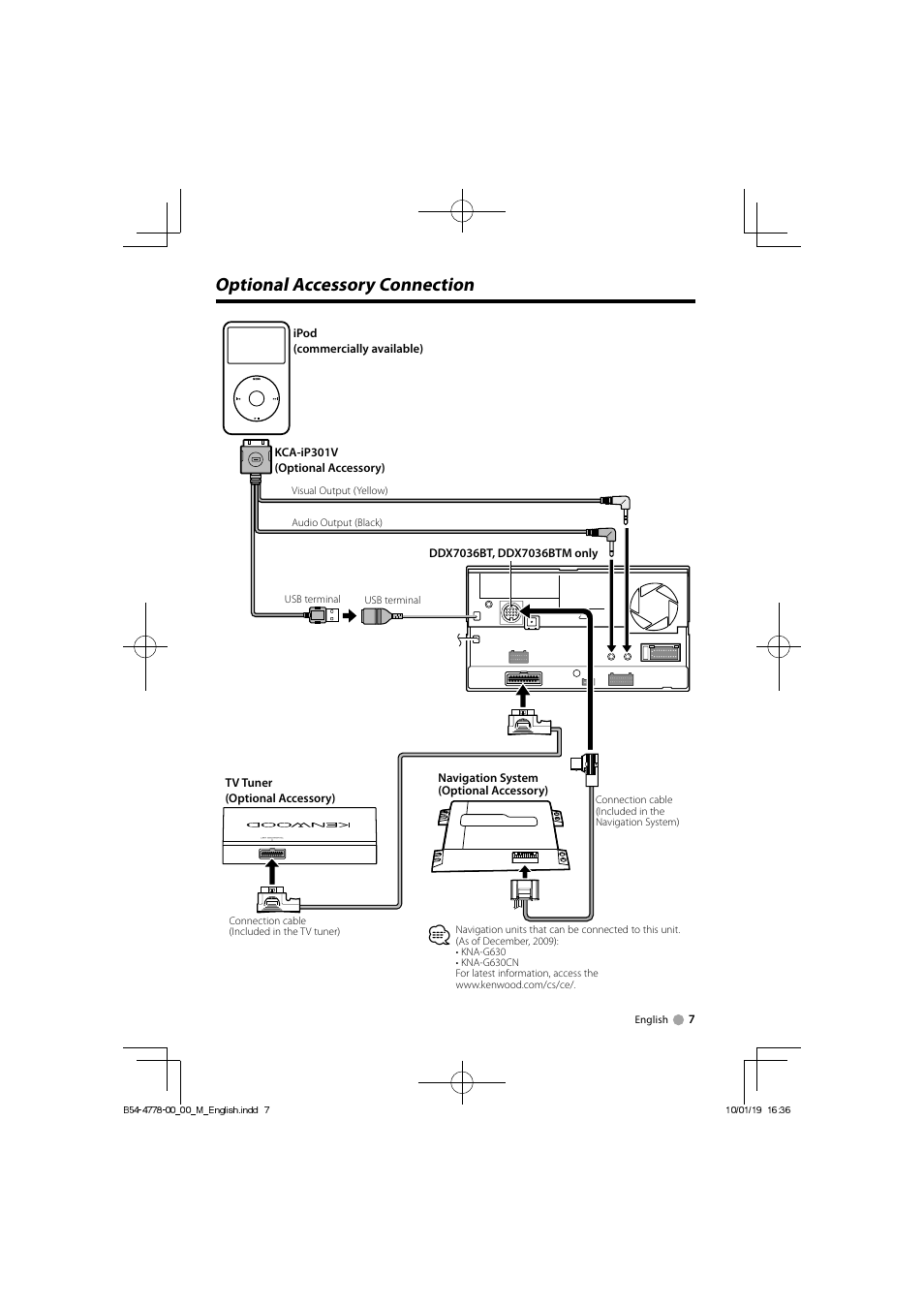 Optional accessory connection | Kenwood DNX7360BT User Manual | Page 7 / 12