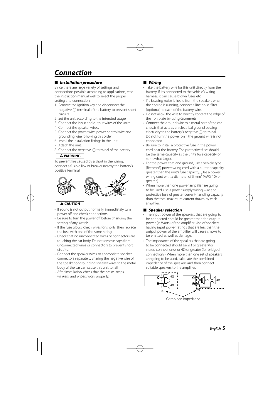 Connection | Kenwood KAC-M845 User Manual | Page 5 / 8