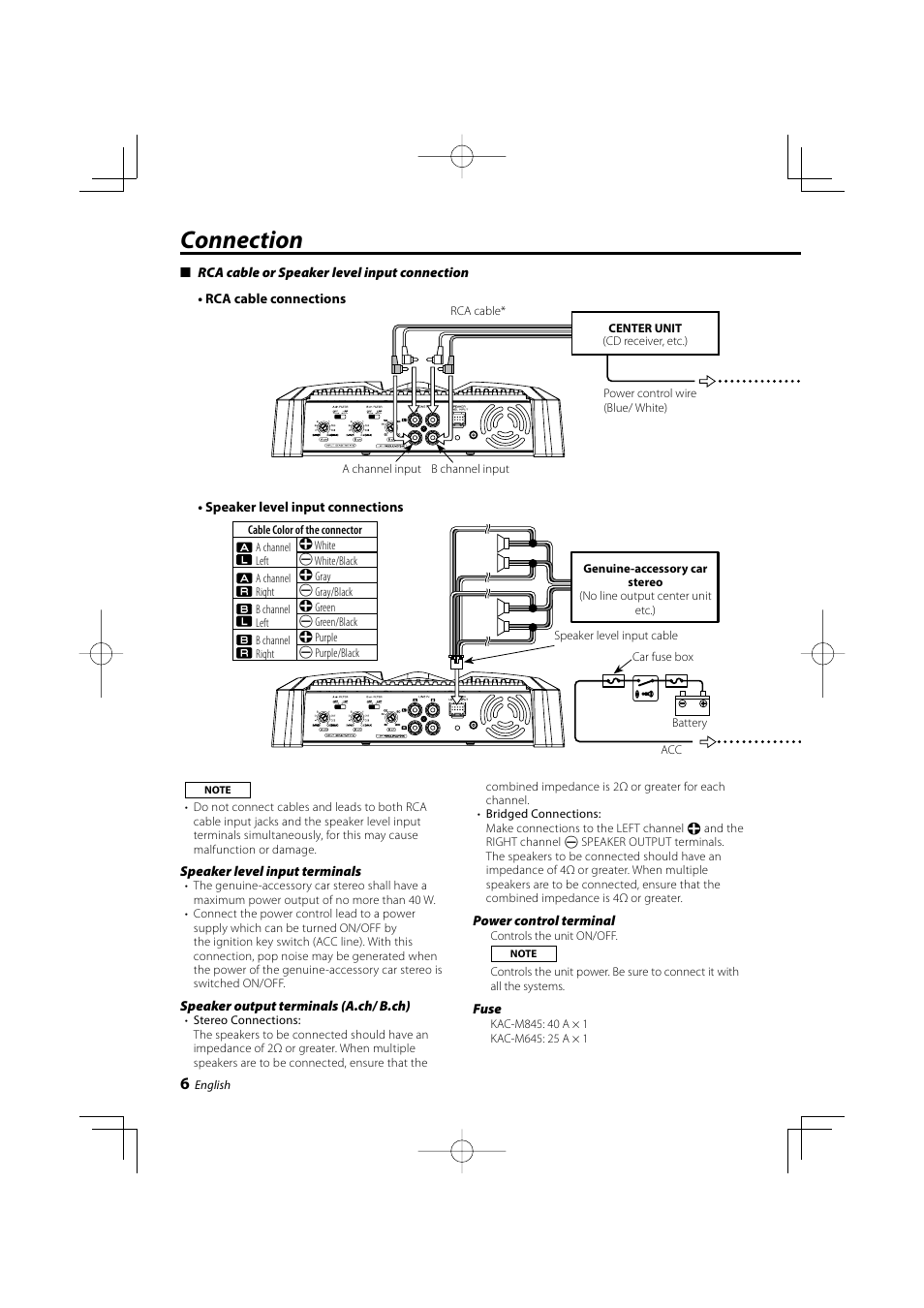 Connection | Kenwood KAC-M845 User Manual | Page 6 / 8