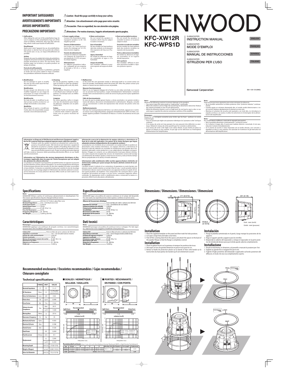 Kenwood KFC-XW12R User Manual | 2 pages