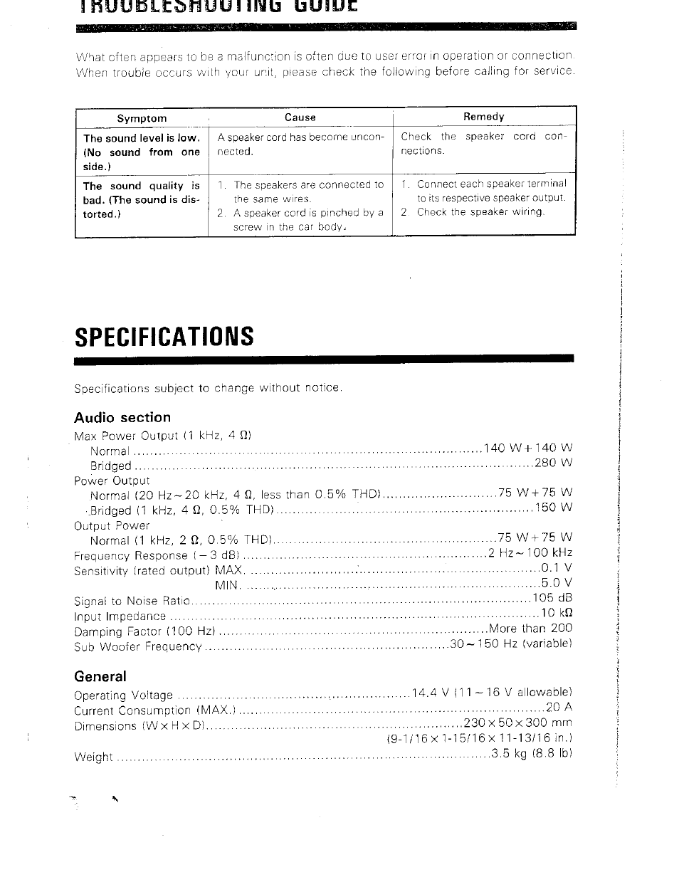 Muuoliidnyuiiivu uuiuc, Specifications, General | Kenwood KAC-821 User Manual | Page 2 / 6