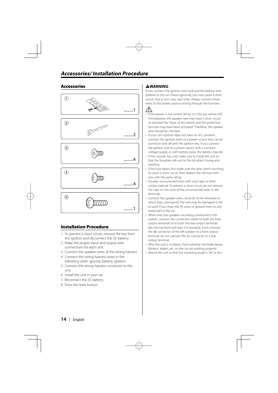 Accessories/ installation procedure | Kenwood kdc 229 User Manual | Page 14 / 22