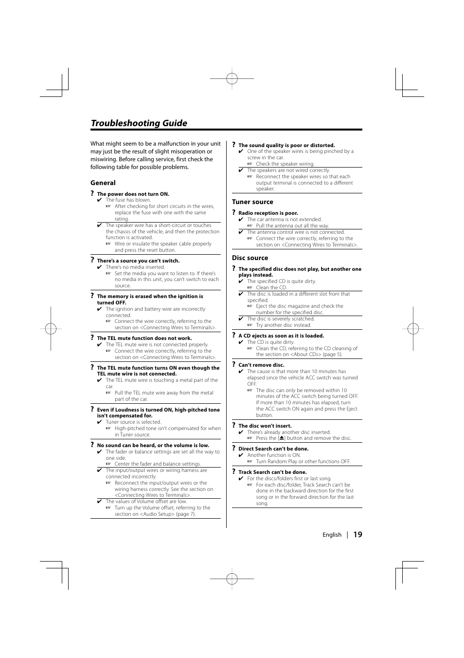 Troubleshooting guide | Kenwood kdc 229 User Manual | Page 19 / 22