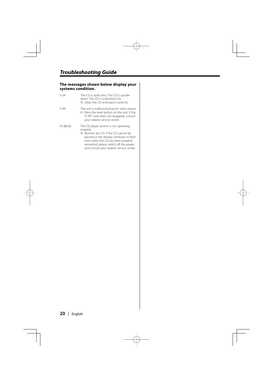 Troubleshooting guide | Kenwood kdc 229 User Manual | Page 20 / 22