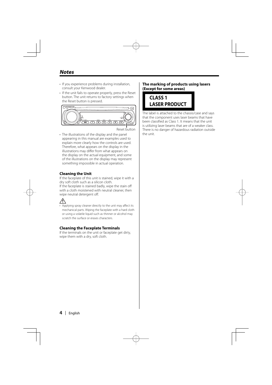 Class 1 laser product | Kenwood kdc 229 User Manual | Page 4 / 22