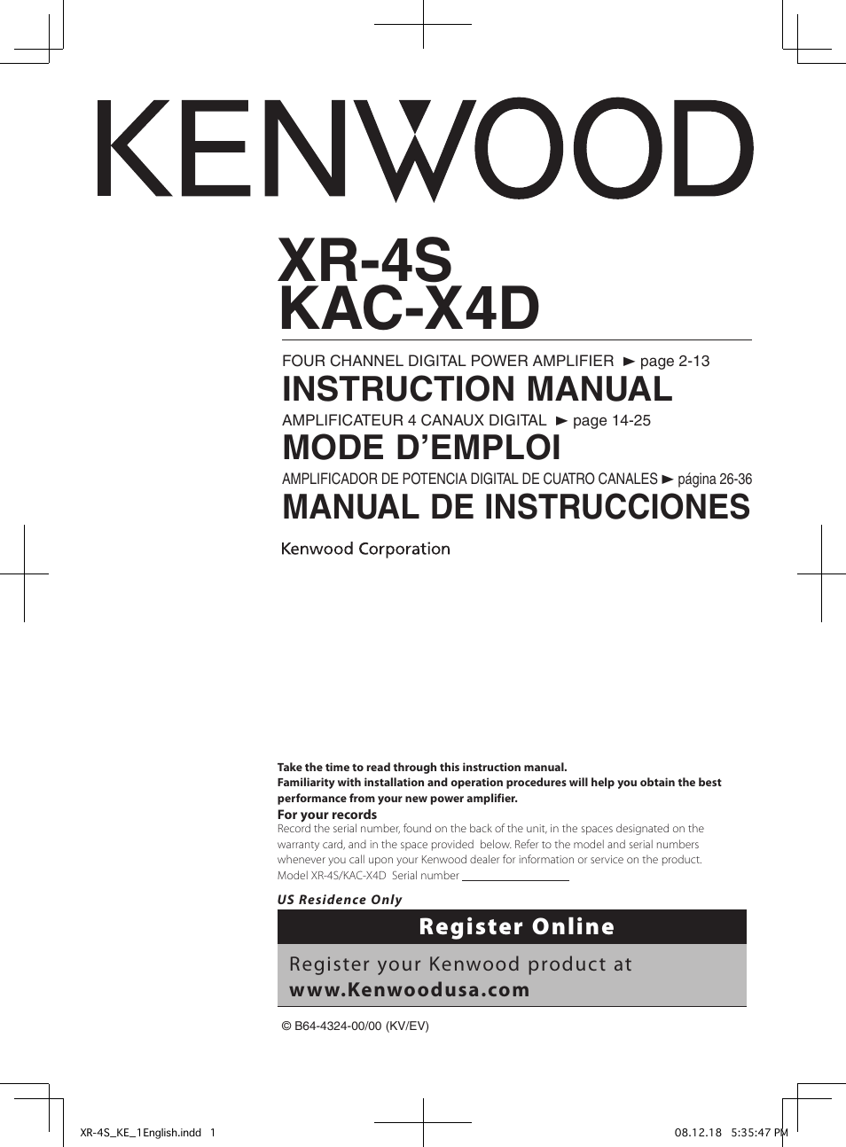 Kenwood KAC-X4D User Manual | 36 pages