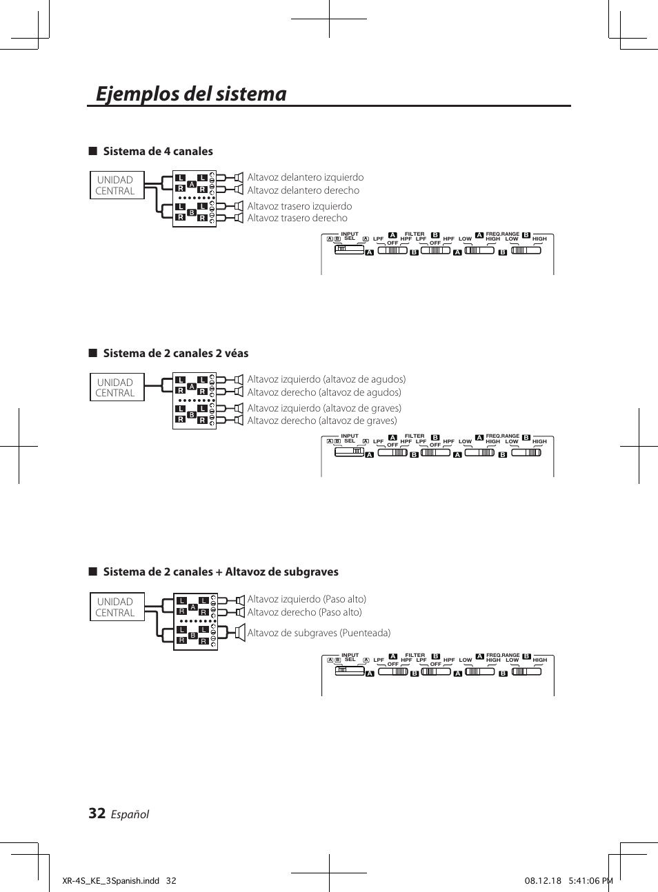 Ejemplos del sistema, Español | Kenwood KAC-X4D User Manual | Page 32 / 36