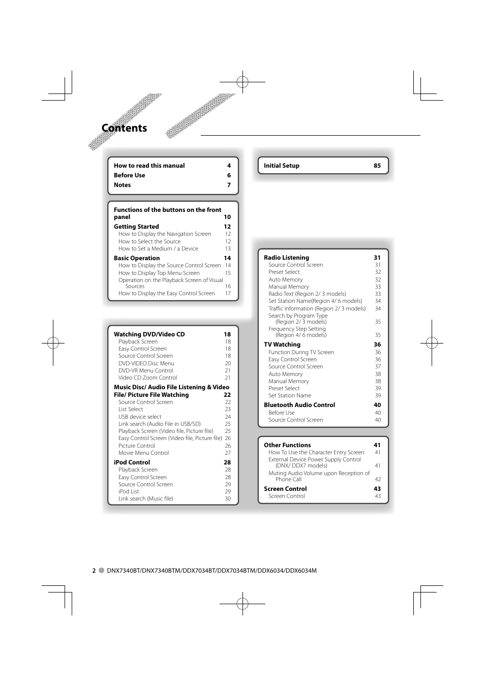 Kenwood DNX7340BTM User Manual | Page 2 / 96