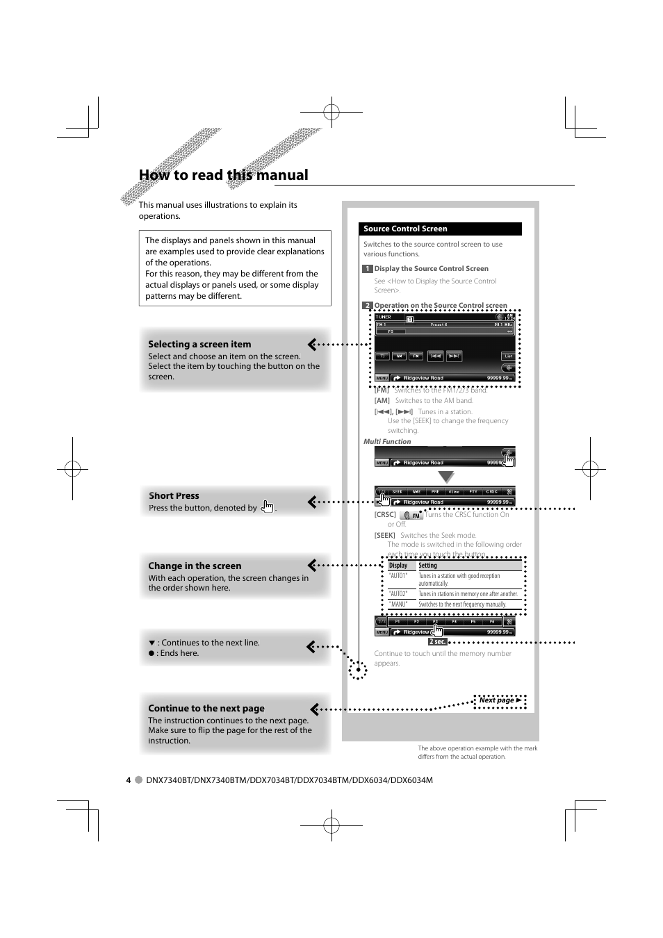 How to read this manual | Kenwood DNX7340BTM User Manual | Page 4 / 96