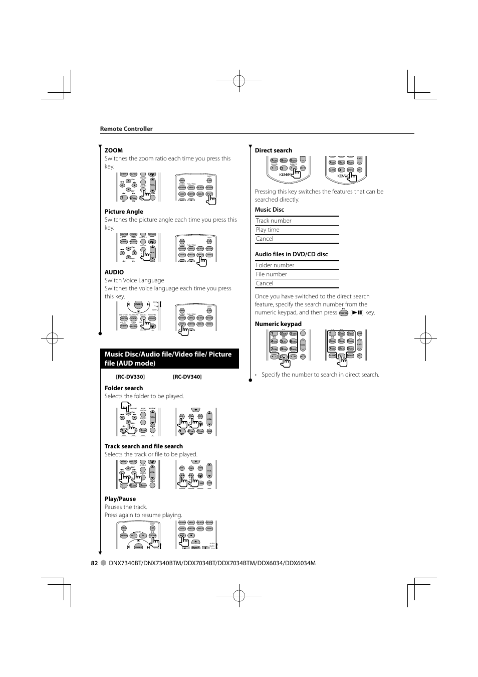 38] key. numeric keypad, Folder search selects the folder to be played | Kenwood DNX7340BTM User Manual | Page 82 / 96