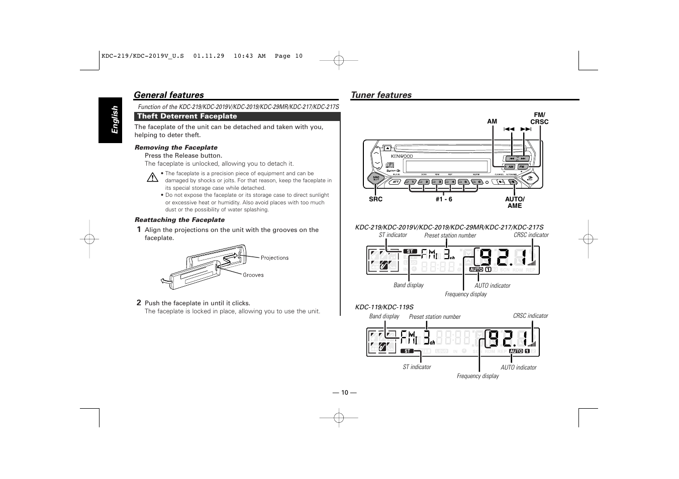 Tuner features | Kenwood KDC-119 User Manual | Page 10 / 25