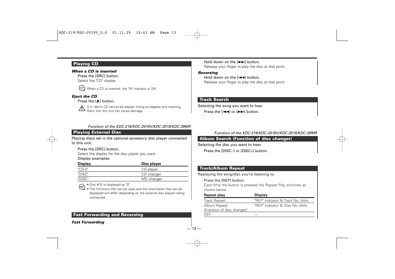 Kenwood KDC-119 User Manual | Page 13 / 25