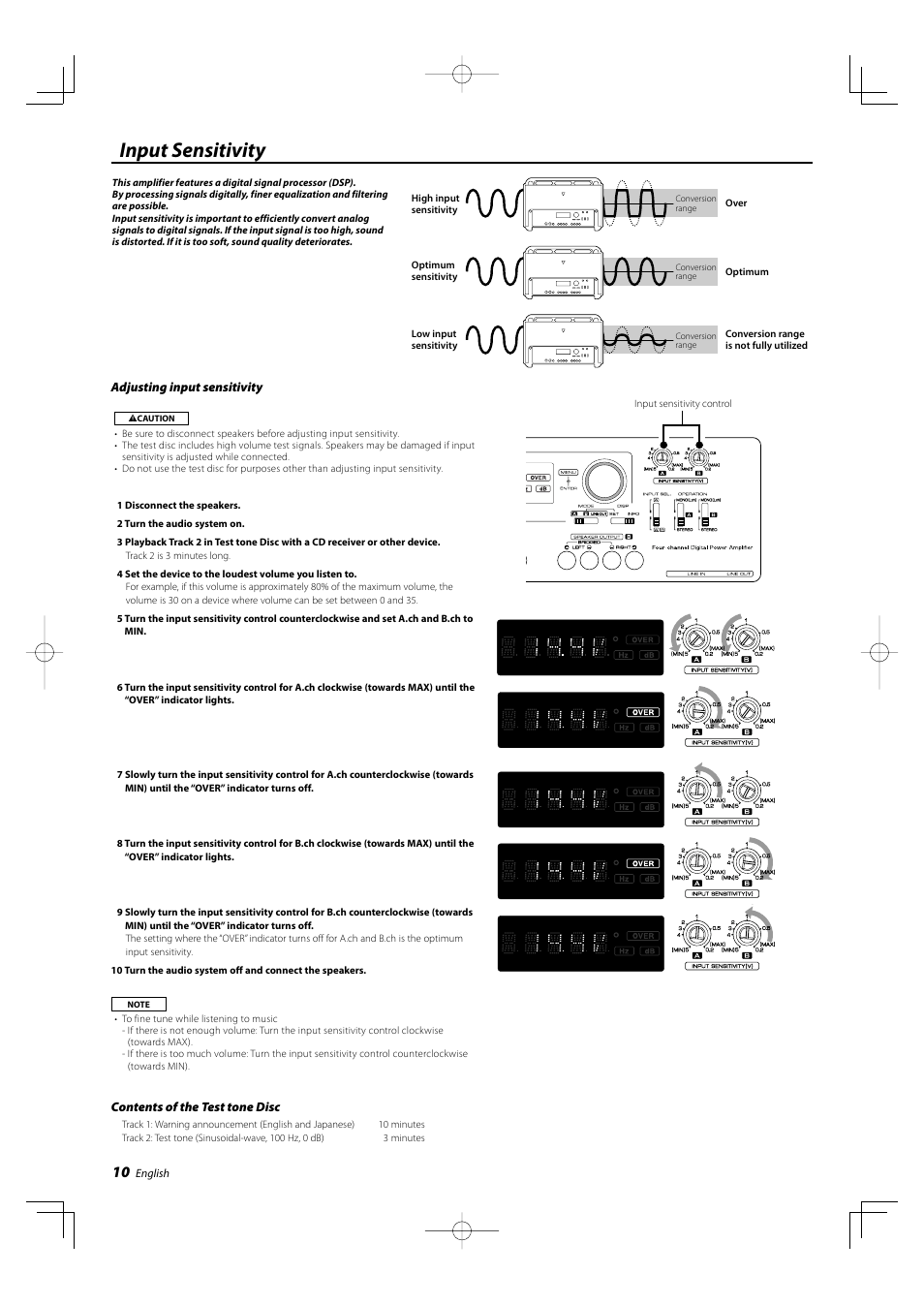 Input sensitivity | Kenwood KAC-X4R User Manual | Page 10 / 32