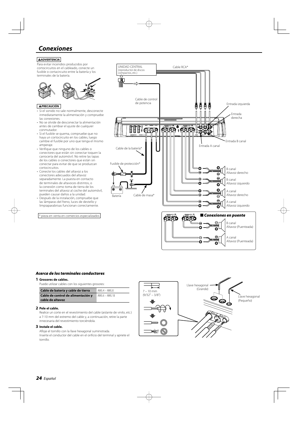 Conexiones | Kenwood KAC-X4R User Manual | Page 24 / 32