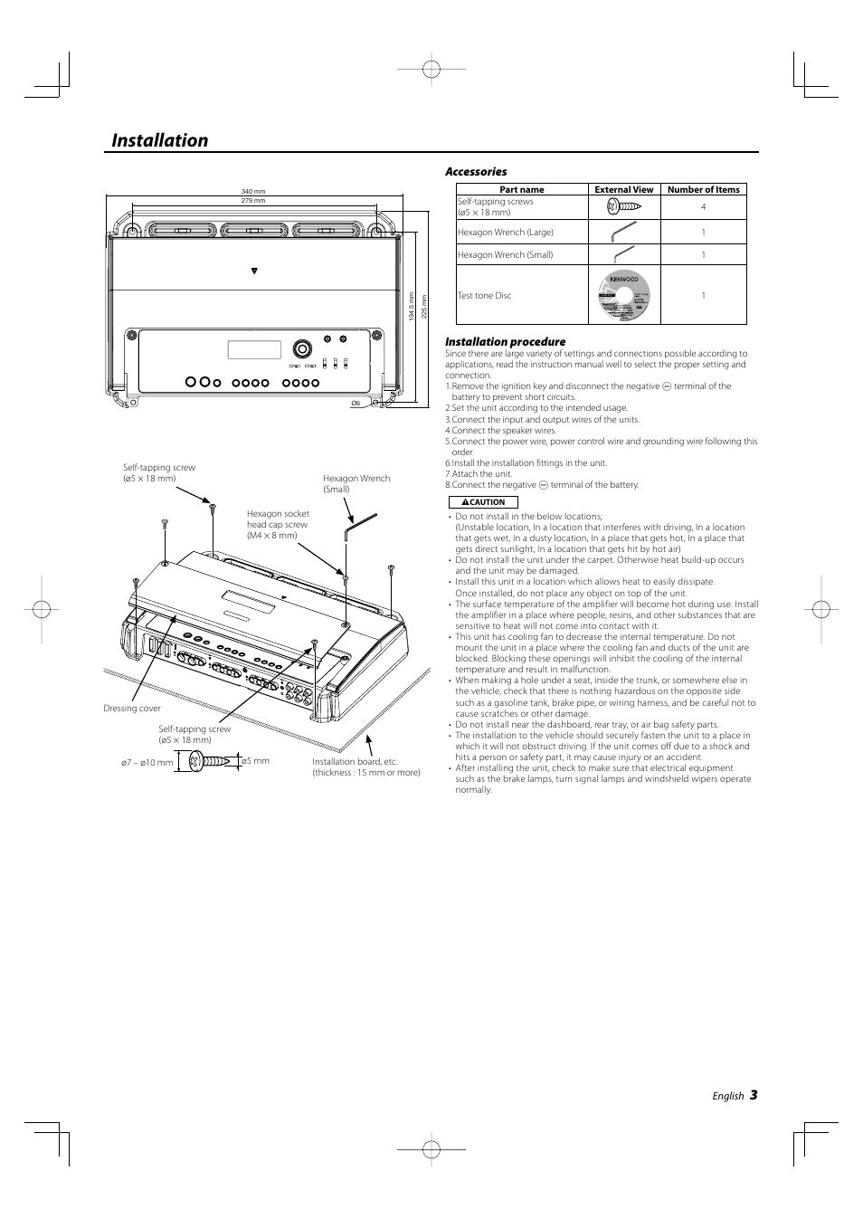 Installation | Kenwood KAC-X4R User Manual | Page 3 / 32