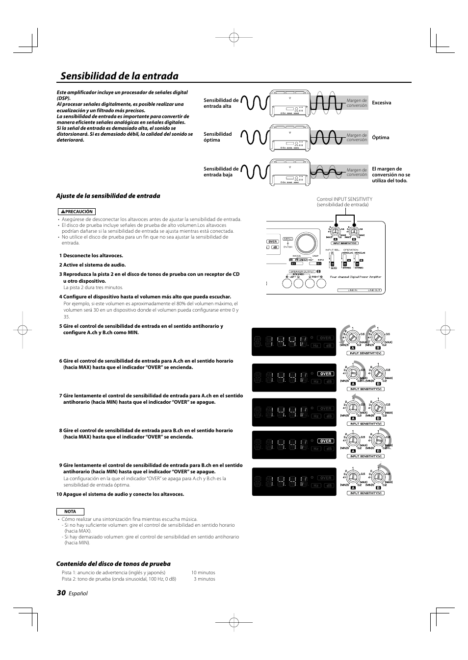 Sensibilidad de la entrada | Kenwood KAC-X4R User Manual | Page 30 / 32