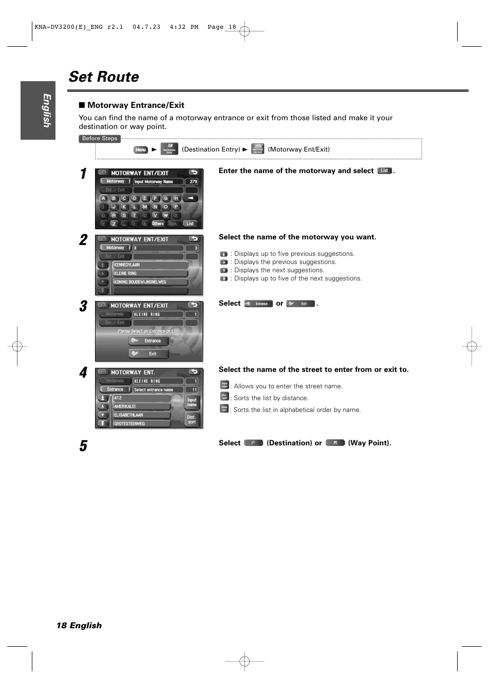 Set route | Kenwood KNA-DV3200 User Manual | Page 18 / 60