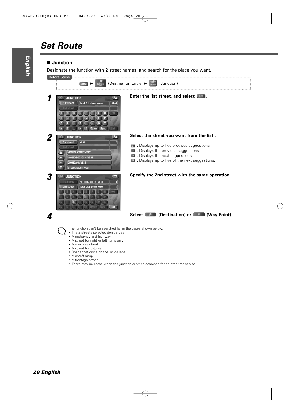 Set route | Kenwood KNA-DV3200 User Manual | Page 20 / 60
