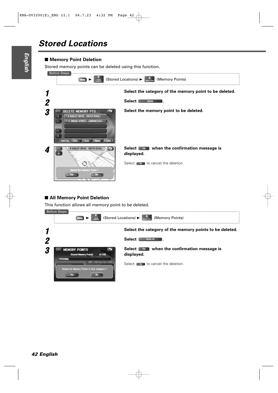 Stored locations | Kenwood KNA-DV3200 User Manual | Page 42 / 60
