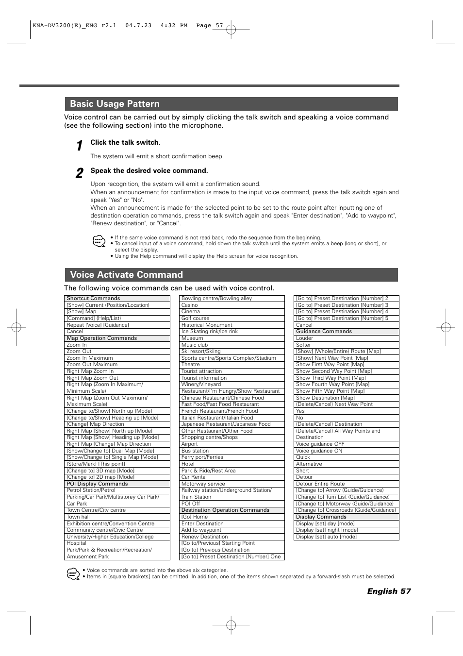 Voice activate command basic usage pattern | Kenwood KNA-DV3200 User Manual | Page 57 / 60