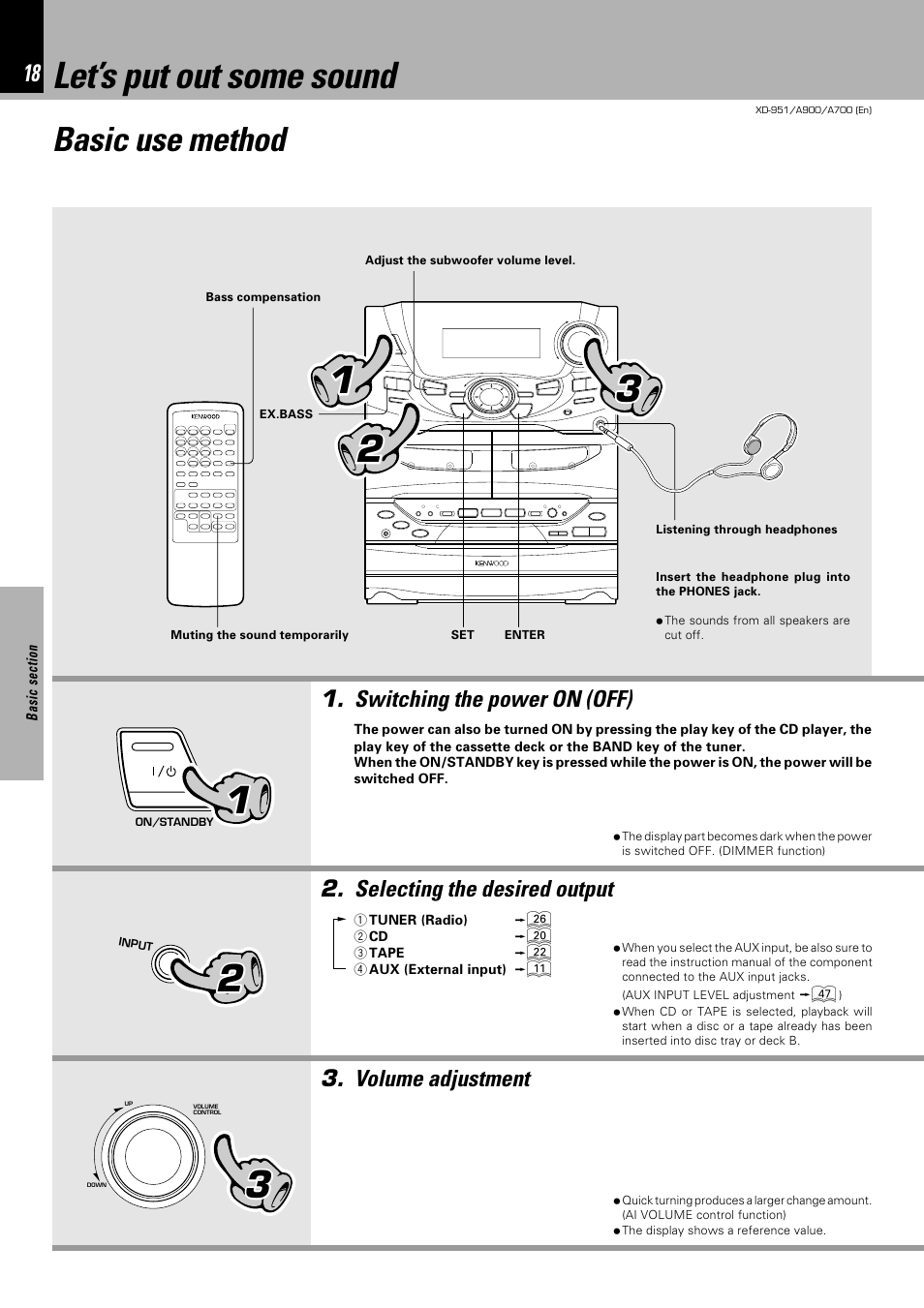 Let’s put out some sound, Basic use method | Kenwood XD-A700 User Manual | Page 18 / 68